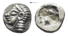 IONIA, Kolophon. Circa 530/25-500 BC. AR Hemiobol (6mm, 0.42 g). Persic standard. Archaic head of Apollo left / Incuse square punch.
