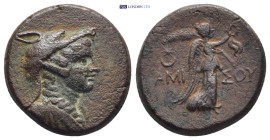PONTOS. Amisos. Time of Mithradates VI Eupator, circa 85-65 BC. (7.8 Gr. 21mm.)
Head of Amazon to right, wearing wolf's skin headdress.
 Rev. Nike adv...