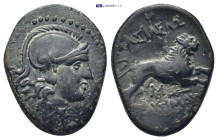 KINGS OF THRACE, Lysimacheia, Lysimachos (Circa 305-281 BC) AE (5.3 Gr. 23mm.)
Head of Athena to right, wearing crested Attic helmet. 
Rev. Lion leapi...