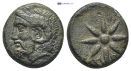 TROAS, Thymbria. 4th century BC. Æ (16mm, 5.2 g). Laureate head of Zeus Ammon left / Star of eight rays.