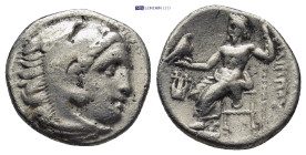 Kings of Macedon. Kolophon. Philip III Arrhidaeus 323-317 BC. Drachm AR (17mm., 4,0 g). Head of Herakles right, wearing lion skin / ΦIΛIΠΠOY, Zeus sea...