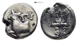 THRACE, Byzantion. Circa 387/6-340 BC. AR Hemidrachm (11mm, 1.8 g). Forepart of bull left; monogram above / Trident.