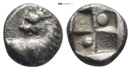 THRACE, Chersonesos. (Circa 386-338 BC). AR Hemidrachm. (12mm, 2.31 g) Obv: Forepart of lion right, head left. Rev: Quadripartite incuse square, with ...