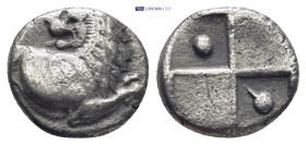 THRACE, Chersonesos. (Circa 386-338 BC). AR Hemidrachm. (13mm, 2.0 g) Obv: Forepart of lion right, head left. Rev: Quadripartite incuse square, with a...