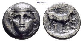 THRACE. Ainos. AR Diobol. (10mm, 1.0g) Circa 390/89-388/7 BC. Obv: Head of Hermes facing slightly left, wearing petasos. Rev: Goat standing to right; ...