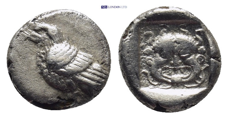 TROAS, Abydos. 480-450 BC. AR Obol (9mm, 0.9 g). Standing eagle / Facing head of...