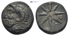 TROAS, Thymbria. 4th century BC. Æ (16mm, 5.8 g). Laureate head of Zeus Ammon left / Star of eight rays.
