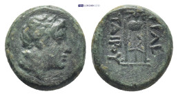 Kings of Pergamon. Philetairos (281-263 BC). AE (Bronze, 1.4. 14mm) Obv: Laureate head of Apollo right. Rev: ΦIΛETAIPOY, Tripod.