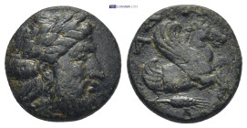 MYSIA, Adramytion. 4th century BC. Æ (16mm, 4.0 g). Laureate head of Zeus right / Forepart of Pegasos right; grain ear below.