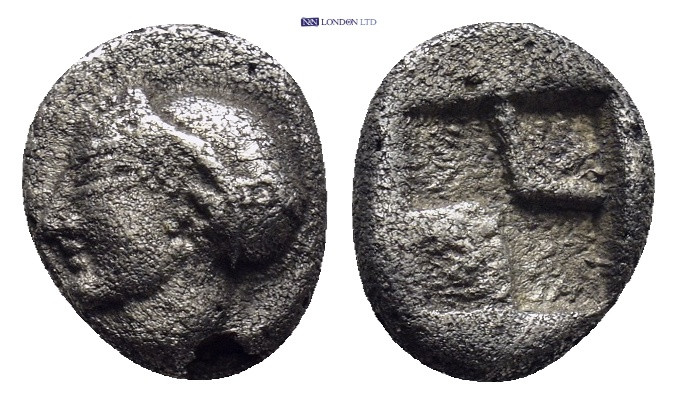 Ionia, Phokaia AR Diobol. Late 6th Century BC. (1 Gr. 10mm.)
 Archaic head of At...