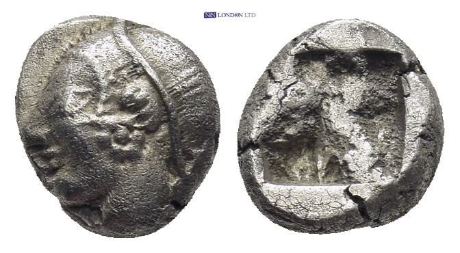 Ionia, Phokaia AR Diobol. Late 6th Century BC. (1.36 Gr. 9mm.)
 Archaic head of ...