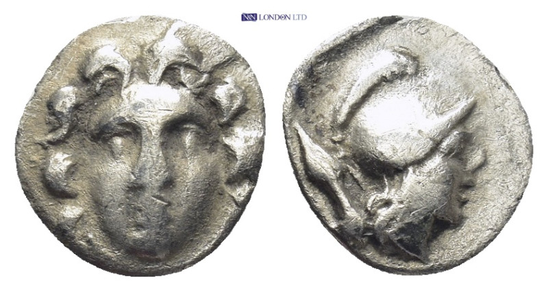 PISIDIA, Selge c. 300-190 BCE, AR Obol. (0.7 Gr. 10mm.).
 Gorgoneion. 
Rev. Helm...