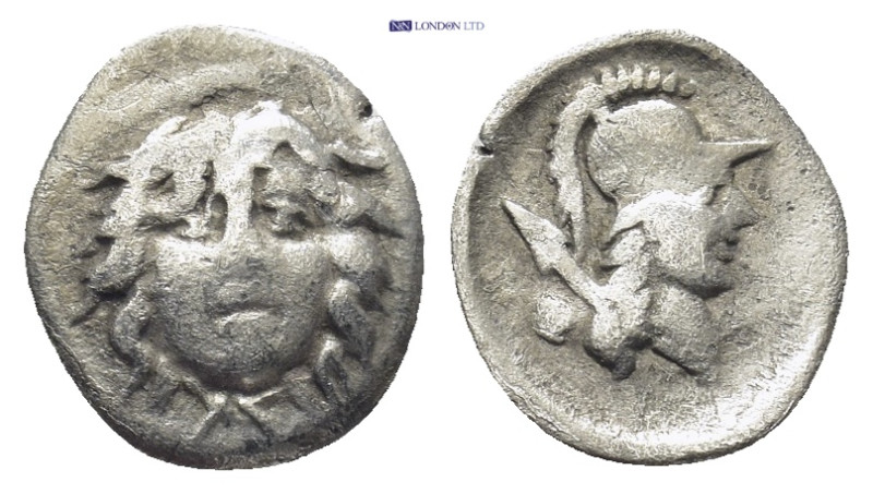 PISIDIA, Selge c. 300-190 BCE, AR Obol. (0.7 Gr. 11mm.).
 Gorgoneion. 
Rev. Helm...