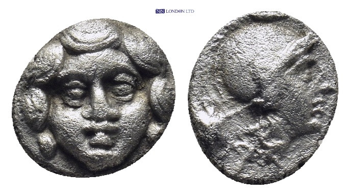 Pisidia, Selge. AR Obol, (0.88 g 9 mm). Circa 350-300 BC. Obv: Facing gorgoneion...