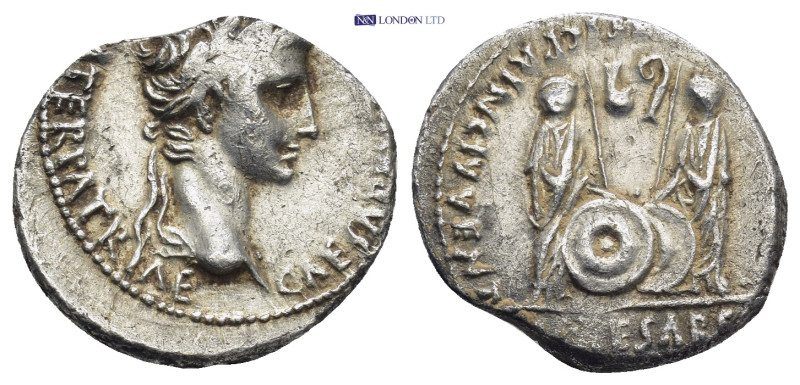 Augustus AR Denarius. (19mm, 3.8 g) Lugdunum, 2 BC - AD 4. Laureate head r. / Ga...