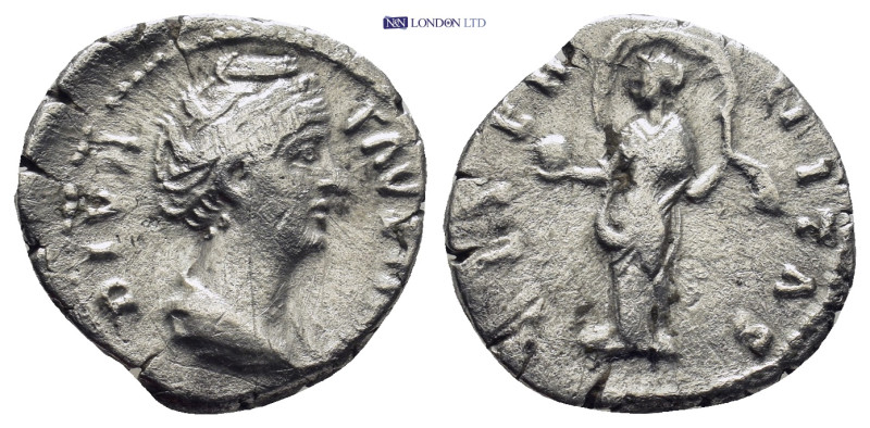 Diva Faustina I AR Denarius. (17mm, 3.0 g) DIVA FAVSTINA, draped bust right / AE...