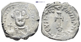Constans II AR Hexagram. Constans II AR Hexagram. Constantinople, AD 642-647. (6.6 Gr. 21mm.)
Bust facing, beardless, wearing crown and chlamys, holdi...