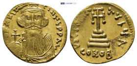 Constans II AV Solidus Constans II (642-668). AV Solidus Constantinople. (4.39 Gr. 19mm.)
 Bust facing, with long beard and moustache, wearing crown a...