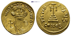 Constans II AV Solidus Constans II (642-668). AV Solidus Constantinople. (4.46 Gr. 20mm.)
 Bust facing, with long beard and moustache, wearing crown a...
