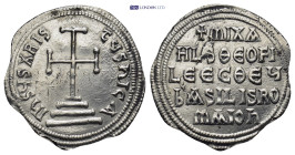 Michael II the Amorian, with Theophilus. 820-829. AR Miliaresion (23mm, 1.9 g). Constantinople mint. Struck 821-829. Cross potent set on three steps /...