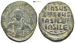 Anonymous Basil II & Constantine VIII, circa 1020-1028. Æ Follis (33mm, 11.2 g). Constantinople mint. +ЄMMANHOVΛ Facing bust of Christ Pantokrator / +...
