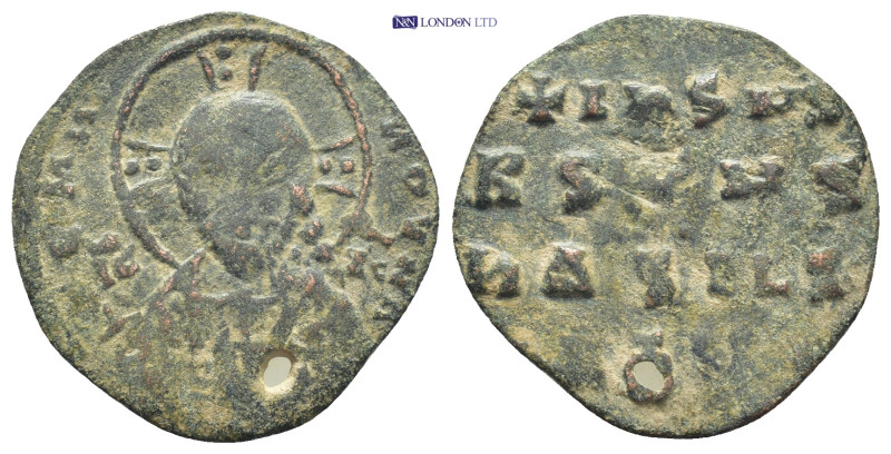 Anonymous. Basil II and Constantine VIII, AE, Follis. (Bronze, 2.24 g. 22mm.) Co...