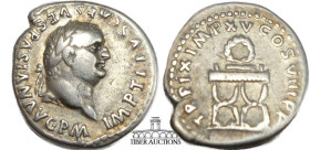 Titus AD 79-81. AR Denarius. Rome mint. Laureate head l. Rev. Wreath on curule chair. 19 mm, 3.37 g.