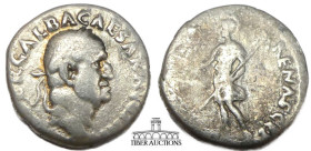 Galba AD 68-69. AR Denarius. Rome mint. Roma standing left, holding Victory on globe and transverse eagle-tipped scepter. 18 mm, 3.02 g.