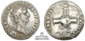 Nerva. AD 96-98. AR Denarius. Rome mint. Clasped right hands, holding aquila set on prow. 18 mm, 3.10 g.