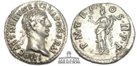 Trajan. AD 98-117. AR Denarius. Rome mint. Pax standing left, holding olive branch and cornucopia. 19 mm, 3.15 g.