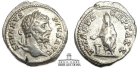 Septimius Severus. AD 193-211. AR Denarius. Rome mint. VOTA SVS-CEPTA XX, emperor standing left, sacrificing with patera over altar. 19 mm, 3.20 g.