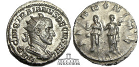 Trajan Decius. AD 249-251. AR Antoninianus. Rome mint, 3rd officina. 3rd-4th emissions, AD 250. PA NNONIAE, the two Pannoniae standing back to back, e...