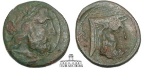 AKARNANIA, The Oiniadai. Circa 219-211 BC. Æ 24. Laureate head of Zeus right; star to left / Head of the river-god Acheloios right; monogram to left. ...