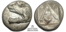 ARGOLIS, Argos. Circa 330-270 BC. AR Triobol. Forepart of wolf at bay left / Large A; Π-Ρ above, dolphin and club below. 15 mm, 2.54 g,
