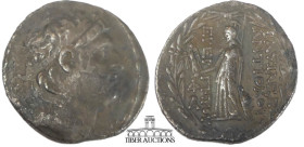KINGS of CAPPADOCIA. Ariarathes VII. 116-101 BC. AR Tetradrachm. Eusebeia-Tyana mint. Diademed head of Antiochos VII of Syria right / BASILEWS ARIARAQ...