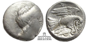 EUBOIA, Chalkis. Circa 338-308 BC. AR Drachm. Head of Hera right / Eagle flying right, carrying serpent in talons. 17 mm, 3.21 g.