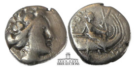 EUBOIA, Histiaia. Before 146 BC. AR Tetrobol. Wreathed head of Histiaia right / Nymph seated right on galley stern, holding mast and crosspiece; wing....