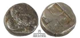 IONIA, Klazomenai. 5th century BC. AR Diobol. Forepart of winged boar right / Quadripartite incuse square. 10 mm, 1.06 g.