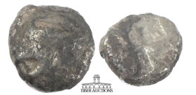 IONIA, Phokaia. Circa 521-478 BC. AR Diobol. Female head left, wearing helmet or close fitting cap / Quadripartite incuse square. 9 mm, 1.00 g.