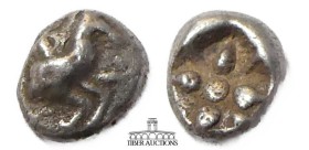 IONIA, Uncertain. Mid to Late 5th century BC. AR Tetartemorion. Forepart of Pegasus right / Stellate pattern within incuse square. 5 mm, .19 g.