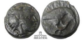 KINGS of MACEDON. Amyntas III. 393-370/69 BC. Æ Unit. Head of Herakles right, wearing lion's skin headdress / Eagle standing right devouring serpent. ...