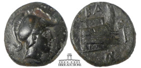 KINGS of MACEDON. Demetrios I Poliorketes. 306-283 BC. Æ 1/2 Unit. Tarsos mint. Struck circa 298/295 BC. Helmeted head of young warrior (Demetrios?) r...