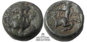 PISIDIA, Selge. 2nd-1st century BC. Æ 12. Bearded facing head of Herakles, wearing wreath of cypress branches / ΣE-Λ Forepart of a stag to right, head...