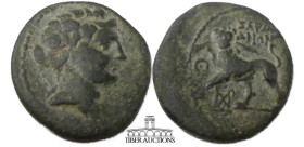 SELEUKID KINGS of SYRIA. Antiochos VI. 144-142 BC. Æ Serrate 17. Diademed and radiate head right / Panther advancing left with paw raised, holding pal...