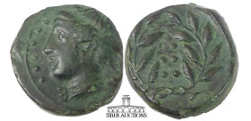 SICILY, Himera. Circa 415-409 BC. Æ Hemilitron. Head of nymph left; six pellets (mark of value) before / Six pellets (mark of value) within wreath. 16...