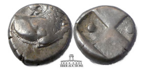 THRACE, Chersonesos. Circa 386-338 BC. AR Hemidrachm. Forepart of lion right, head reverted / Quadripartite incuse square with alternating raised and ...