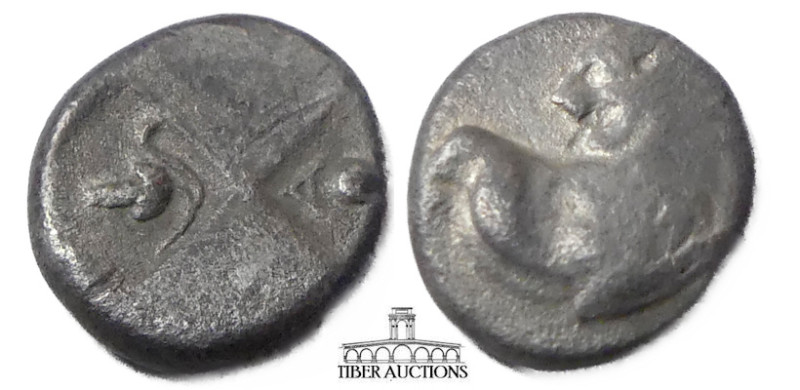 THRACE, Chersonesos. Circa 386-338 BC. AR Hemidrachm. Forepart of lion right, he...