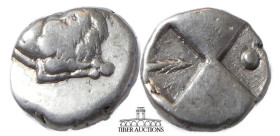THRACE, Chersonesos. Circa 386-338 BC. AR Hemidrachm. Forepart of lion right, head reverted / Quadripartite incuse square with alternating raised and ...