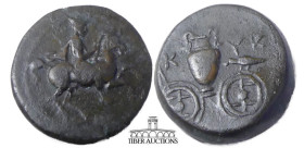 THESSALY, Krannon. Circa 350-300 BC. Æ Dichalkon. Thessalian horseman right, wearing petasos, chlamys, and chiton; A to right, N below / Hydria on car...