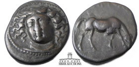 THESSALY, Larissa. Circa 400-370 BC. AR Drachm. Head of the nymph Larissa facing slightly right, wearing ampyx and necklace / Horse grazing right. 21 ...